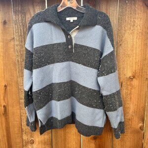 Madewell Heather Gray & Blue Striped Women's Quarter Button Sweater/Top